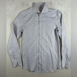 Stenstroms 15.5 35 Elegant Gray Striped Spread Small Check Collar Dress Shirt